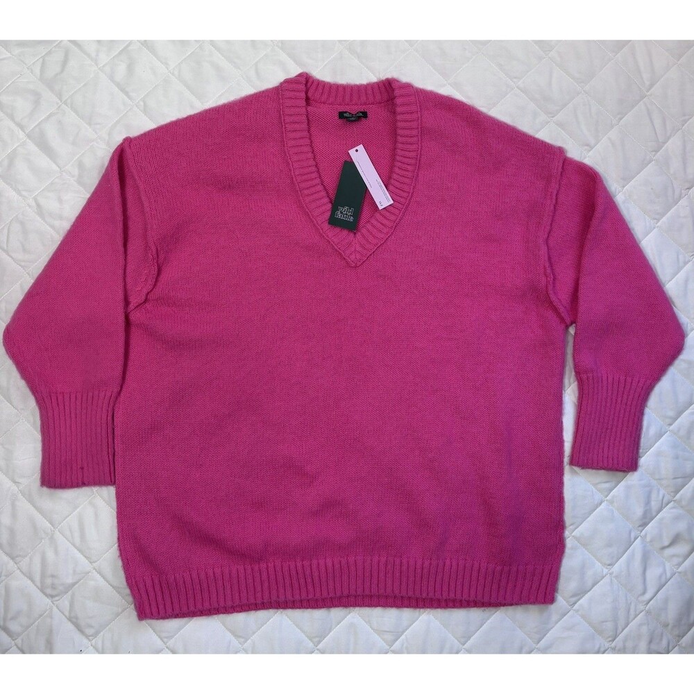 Women’s Wild Fable Oversized V Neck Fuzzy Knit Sweater Pink XL NWT